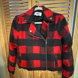 Jack by BB Dakota XS Red Black Buffalo Plaid Moto Jacket